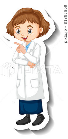 A girl in science gown cartoon character sticker A girl in science gown cartoon character sticker 81395869