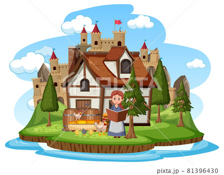 Ancient medieval village isolated on white background 81396430