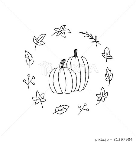 かぼちゃと落ち葉の挿し絵のイラスト素材