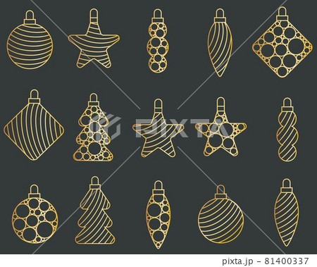Set of gold openwork Christmas tree toys. 81400337