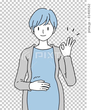 Illustration of a pregnant woman who puts her hand on her stomach and poses OK Illustration of a pregnant woman who puts her hand on her stomach and poses OK 81400562