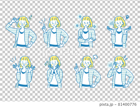 若い女性の表情セットのイラスト 81400776