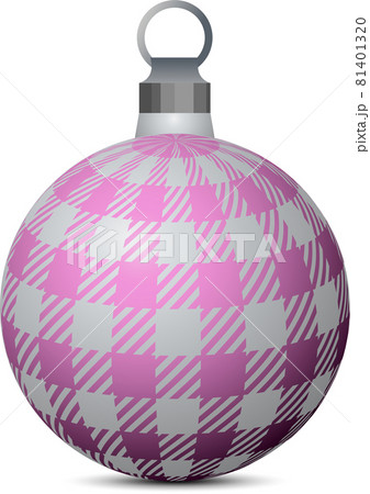 ピンクのギンガムチェック柄の銀色クリスマスオーナメントのイラスト素材