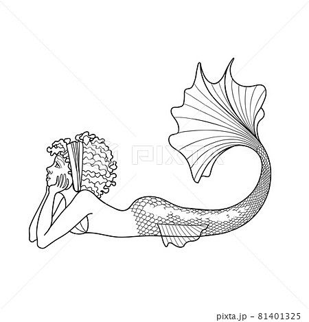 Graphic Lying Mermaid Isolated On White Backgroundのイラスト素材