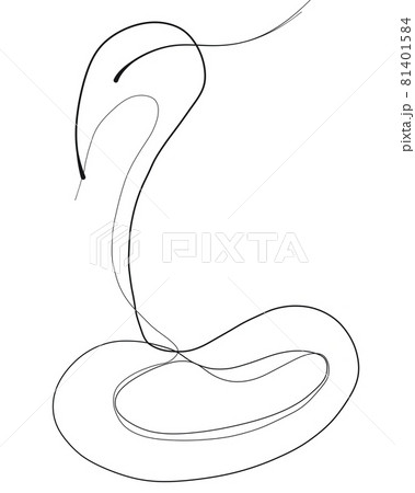 abstract snake illustration, black continuous line drawing on white background, minimalist reptile 81401584