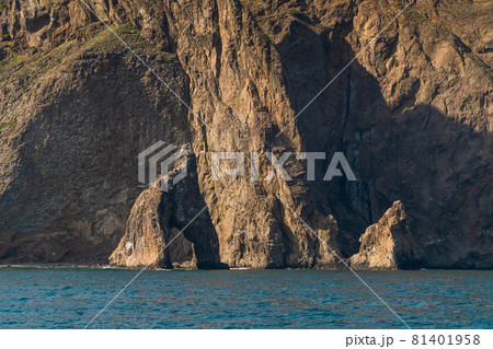 The Republic of Crimea. July 21, 2021. A picturesque view in sunny weather of the Golden Gate rock at the foot of the Kara-Dag mountain near the city of Koktebel. 81401958