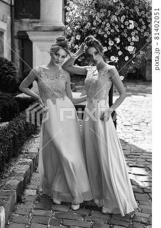 European girls bridesmaids in pink dresses having fun European girls bridesmaids in pink dresses having fun 81402051