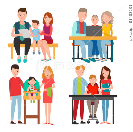 Set Mother Father Child Happy Parenthood Vector 81402231