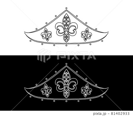 フルール・ド・リスのついた三角形のティアラ　手描きの線画イラスト_031 81402933