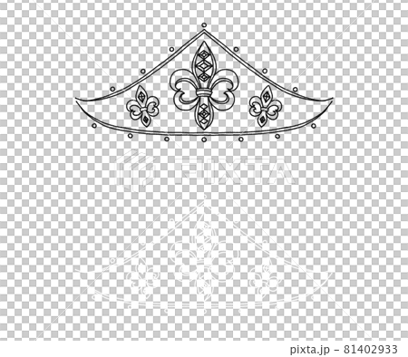 フルール・ド・リスのついた三角形のティアラ　手描きの線画イラスト_031 81402933