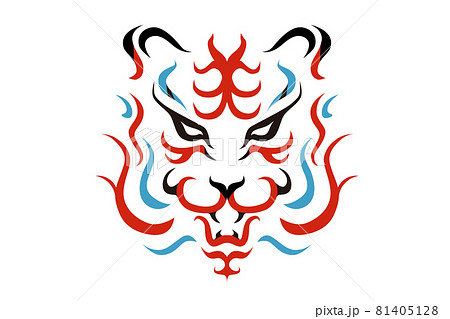 歌舞伎の隈取風の虎の顔のベクター イラストのイラスト素材