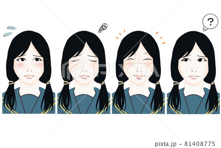 4つの表情をする女子高生のイラスト 81408775
