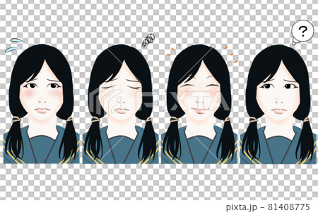 Illustration of a high school girl with four facial expressions 81408775