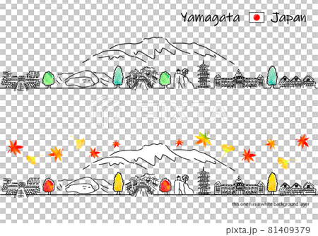 秋季山形縣觀光景點街景簡易線描圖 81409379