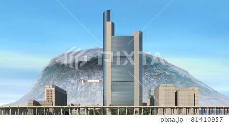 Tsunami wave apocalyptic water view urban flood Storm. 3D illustration 81410957