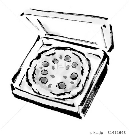宅配ピザの箱入りの手描きイラスト素材のイラスト素材