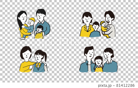 Illustrations of families of various parenting generations 81412286