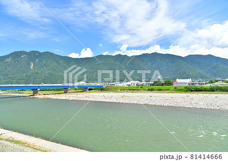古舟橋／千曲川周辺を上流方面より望む(長野県上田市)【2021.8】 81414666