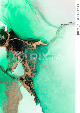 Green gold abstract background of marble liquid ink art painting on paper . Green gold abstract background of marble liquid ink art painting on paper . 81414733