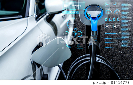 EV charging station for electric car in concept of alternative green energy 81414773