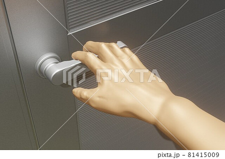 ドアノブ(レバー式アルミドアと手/3DCG) 81415009