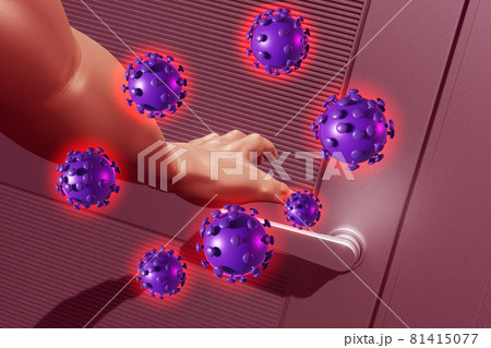 衛生喚起イメージ(アルミドアと手/3DCG) 81415077