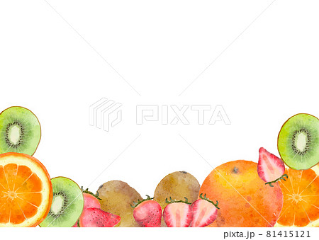 水彩風くだものイラスト フルーツ盛り合わせの切り口背景セットのイラスト素材