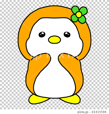 かわいいペンギンオレンジ 花 のイラスト素材