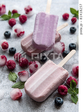 Homemade raspberry and blueberry ice cream Homemade raspberry and blueberry ice cream 81418257