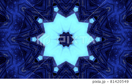 lower gzhel deco round mandala design decorative elements indigo, blue line and white area for coloring. shadow around of mandala and color background. arab, islam, indian, chinese yoga illustration 81420549