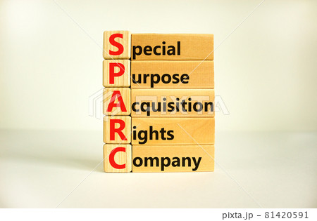 SPARC, special purpose acquisition rights company symbol. Cubes with words 'SPARC' on beautiful white background, copy space. Business and SPARC, special purpose acquisition rights company concept. 81420591