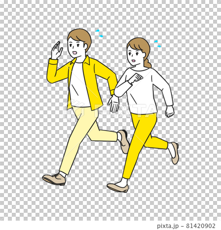 急いで走る夫婦 81420902