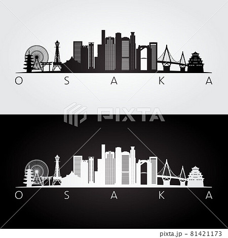 Osaka skyline and landmarks silhouette 81421173