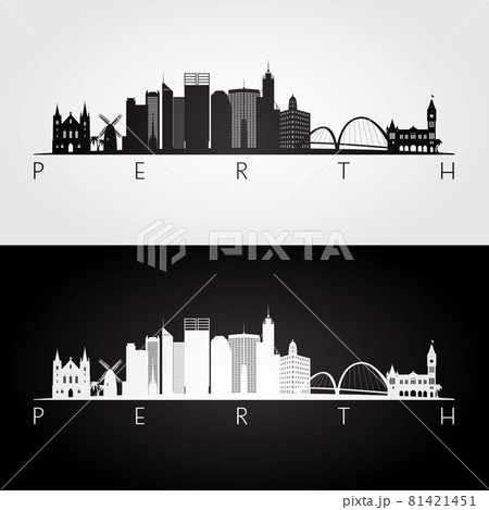 Perth skyline and landmarks silhouette Perth skyline and landmarks silhouette 81421451