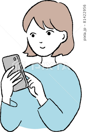 スマホを見ている女性のイラスト スマホを見ている女性のイラスト 81422956