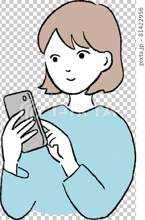 スマホを見ている女性のイラスト スマホを見ている女性のイラスト 81422956