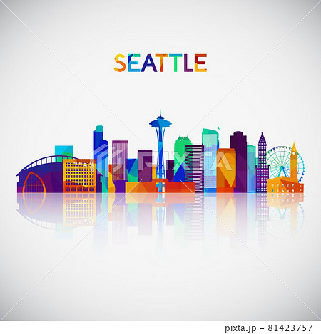 Seattle skyline silhouette in colorful geometric style.  81423757