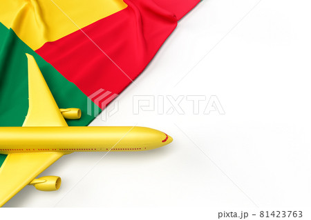 Passenger airplane and flag of Benin. 3D illustration 81423763