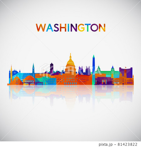 Washington skyline silhouette in colorful geometric style. 81423822