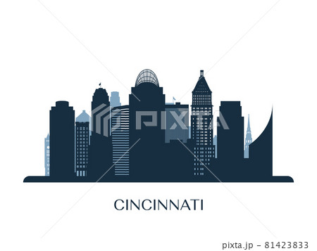Cincinati skyline, monochrome silhouette. Cincinati skyline, monochrome silhouette. 81423833