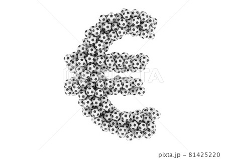Euro symbol from soccer balls or football balls, 3D rendering Euro symbol from soccer balls or football balls, 3D rendering 81425220