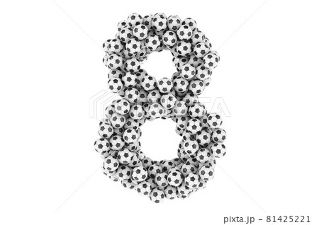Number 8 from soccer balls or football balls, 3D rendering 81425221