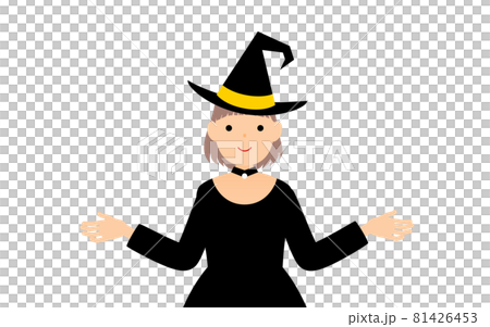 ハロウィンの仮装、魔女姿の女の子が両腕を広げるポーズ 81426453