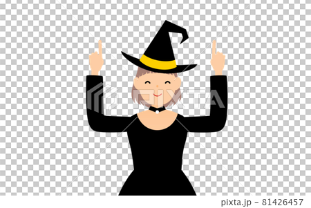 Halloween costume, pose of a girl in a witch pointing with both hands 81426457