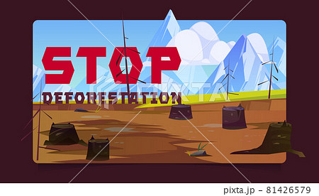 Stop deforestation cartoon banner, tree stumps - Stock Illustration  [81426579] - PIXTA