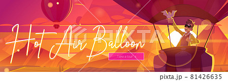 Hot air balloon with man and dove at sunset 81426635