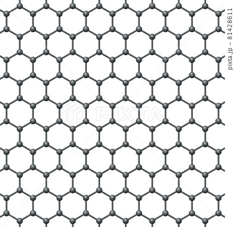 Graphene single layer. Three-dimensional schematic molecular structure of graphene, an allotrope of carbon. Carbon atoms arranged in a two-dimensional, flat honeycomb lattice, and in a hexagonal grid. 81428611