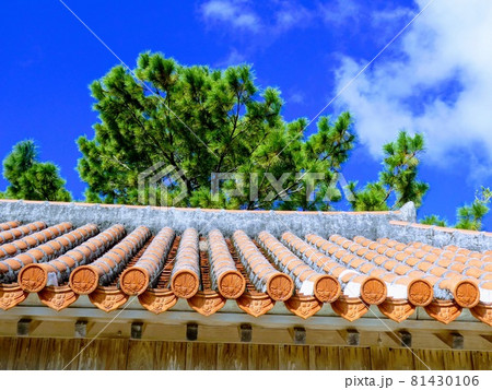 沖縄の赤瓦屋根 81430106