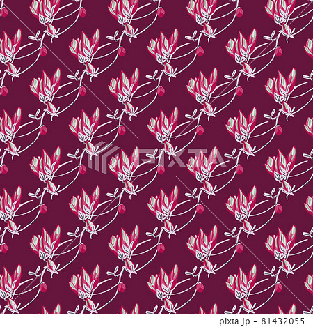 Seamless pattern Magnolias on bright background. Beautiful ornament with red flowers. 81432055