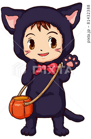 ハロウィン黒猫着ぐるみのかわいい男の子 81432388